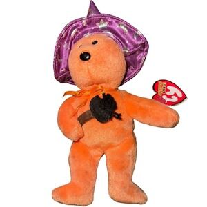 Ty Halloweenie Beanies Pocus the Bear‎ Orange Wizard Plush 2005 With Tag